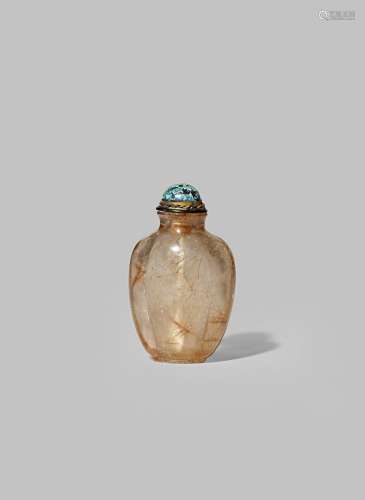 A CHINESE HAIR CRYSTAL SNUFF BOTTLE 18TH/19TH CENTURY With a quatre-lobe-section body carved from