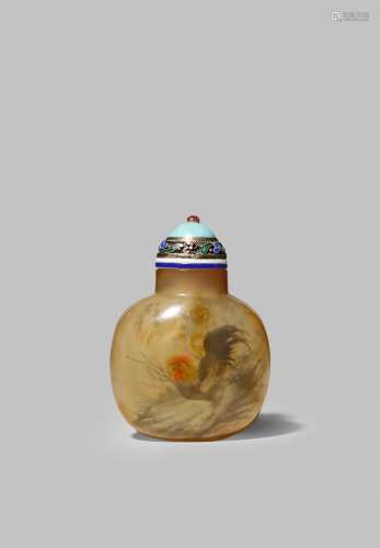 A RARE CHINESE INTERIOR-PAINTED AGATE SNUFF BOTTLE SIGNED DING ER ZHONG 19TH/20TH CENTURY Finely