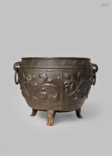A MASSIVE CHINESE CAST IRON TRIPOD INCENSE BURNER 15TH/16TH CENTURY With an ovoid body cast with