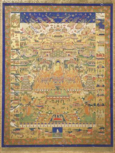 A JAPANESE BUDDHIST PAINTING ON PAPER 19TH /20TH CENTURY Painted with pigments and gilt with a