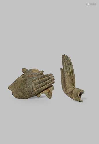 TWO THAI BRONZE BUDDHIST SCULPTURE FRAGMENTS 19TH CENTURY OR EARLIER Both of hands in gestures of