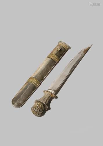 AN UNUSUAL PARCEL-GILT DAGGER 19TH CENTURY The blade Japanese, the handle and scabbard Tibetan,