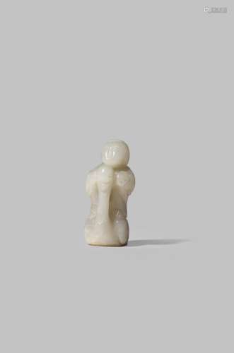 A CHINESE WHITE JADE CARVING OF A BOY ON A GOOSE YUAN DYNASTY OR LATER The child holding a lingzhi