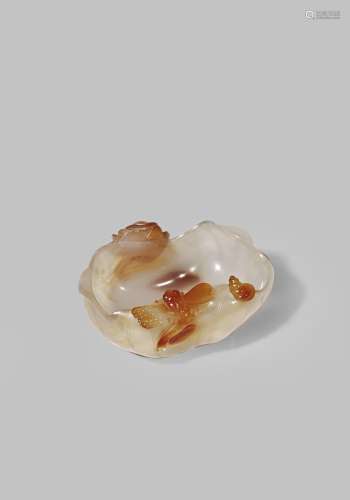 A CHINESE AGATE 'DRAGONFLY AND LOTUS' BRUSH WASHER QING DYNASTY OR LATER Carved as a white lotus