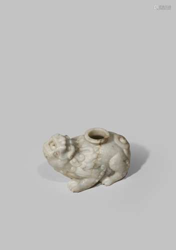 A CHINESE JADE 'MYTHICAL BEAST' WATER DROPPER QING DYNASTY Carved crouching ready to pounce, with