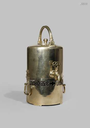 A CHINESE PAKTONG TEA KETTLE LATE QING DYNASTY The cylindrical body with a tap, a hinged handle,