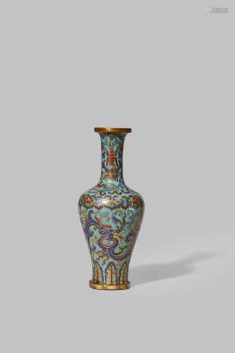 A SMALL CHINESE CLOISONNE VASE QIANLONG 1736-95 The tapering body decorated with two chilong dragons