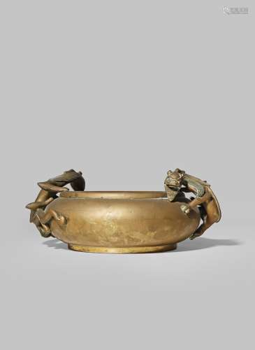 A CHINESE GILT BRONZE INCENSE BURNER QING DYNASTY The flattened circular body on a simple ring