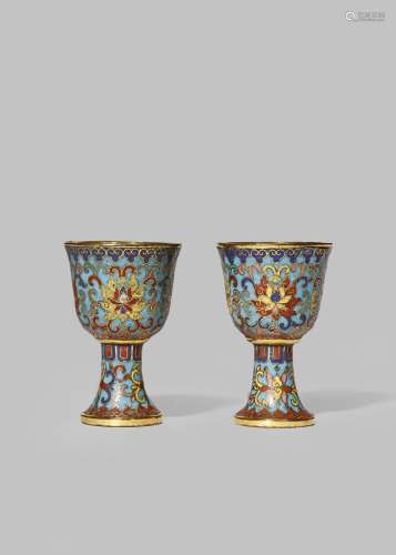 A PAIR OF CHINESE CLOSONNe CUPS FOUR CHARACTER QIANLONG MARKS AND PROBABLY OF THE PERIOD Each