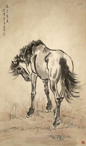 A CHINESE SCROLL PAINTING ON PAPER ATTRIBUTED TO XU BEI HONG 20TH CENTURY Depicting a horse standing