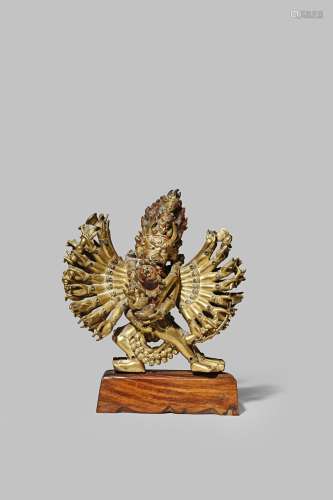 A TIBETAN GILT BRONZE FIGURE OF YAMANTAKA WITH HIS CONSORT 18TH/19TH CENTURY The multi-armed and