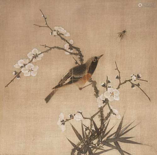 A CHINESE YUAN-STYLE PAINTING ON SILK OF A BIRD REPUBLIC PERIOD Depicting a bird perched on a branch