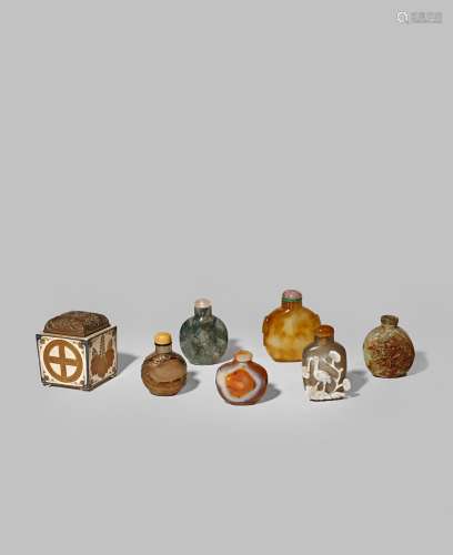 SIX CHINESE HARDSTONE SNUFF BOTTLES 19TH CENTURY One carved with a dragon, another a bat, one with a