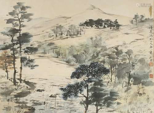 ZHANG QIAN YING (1913-2003) SCOTTISH LAKESIDE SCENE 1958 Ink and pigments on paper, depicting