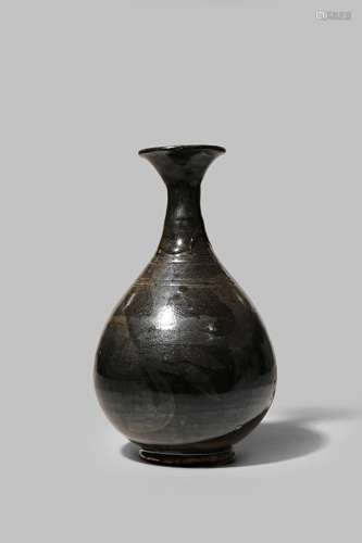 A CHINESE BLACK GLAZED PEAR-SHAPED VASE, YUHUCHUNPING SONG DYNASTY 960-1279 The plain body with four