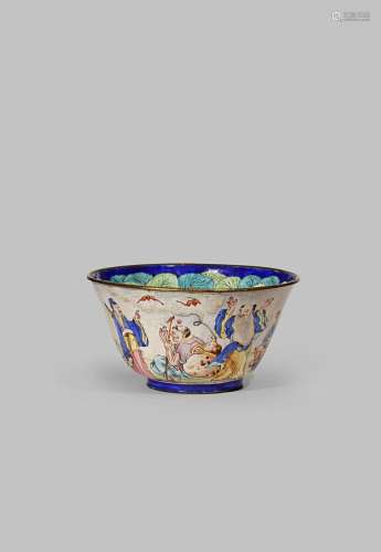 A CHINESE FAMILLE ROSE ENAMEL 'EIGHT IMMORTALS' BOWL QING DYNASTY Painted to the exterior with the