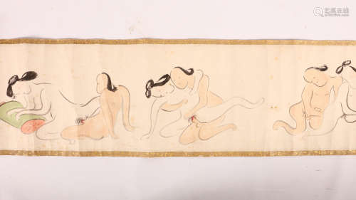 TWO SHUNGA HAND SCROLL. 19th Century. Ink and slight colour on paper, with twelve erotic scenes in