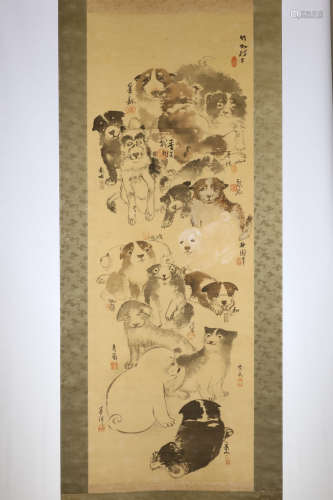 SHIJO SCHOOL. 19th/20th Century. A painting of puppies, in ink and slight colour on silk, mounted as