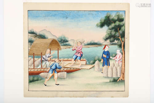 A COLLECTION OF CHINESE NINE EXPORT PAINTINGS. Qing Dynasty, early 19th Century. Depicting scenes