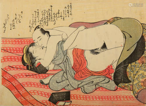 TWO SHUNGA PRINTS ATTRIBUTED TO SHUNCHO. 18th Century. Each depicting a couple making love in a