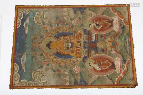 A THANGKA PAINTING. Early 20th Century. 64.5 x 45cm. 二十世紀早期   繪三世佛唐卡