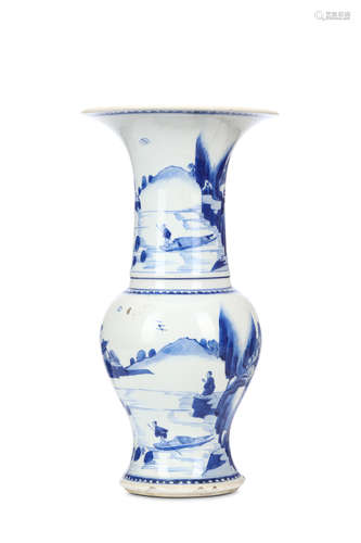 A CHINESE BLUE AND WHITE 'LANDSCAPE' YENYEN VASE. Qing Dynasty, Kangxi era. The body and neck