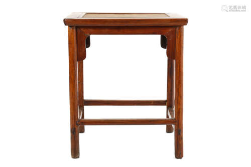 A CHINESE CARVED WOOD RECTANGULAR STOOL, FANG DENG. Qing Dynasty. With a rectangular top with soft