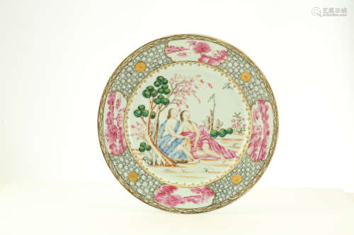 A CHINESE FAMILLE ROSE EUROPEAN SUBJECT DISH. Qing Dynasty, Qianlong era. Together with an
