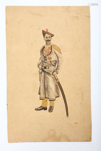 TWO WATERCOLOUR STUDIES OF SIKHS. India, 19th Century. 30 x 19cm. (2) 印度十九世紀   水彩畫兩張