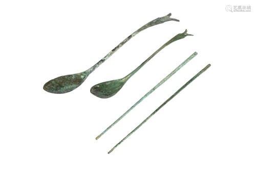 A SET OF KOREAN SPOONS AND CHOPSTICKS. Koryo Period (918-1392). The spoons with a long, shallow,