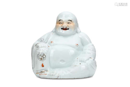 A CHINESE PORCELAIN MODEL OF A SEATED BUDDHA. Early 20th Century. Seated with the belly open holding