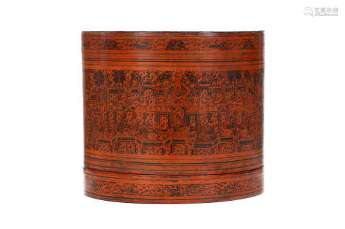 A CHINESE LACQUERED BOX AND COVER. Burma, 19th Century. 22cm H. 緬甸十九世紀   漆器蓋罐
