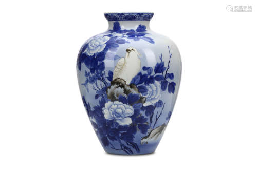 A FUKAGAWA VASE. 19th Century. Of ovoid form, finely painted with a parrot perched on flowering