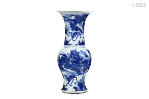 A CHINESE BLUE AND WHITE 'DEER AND CRANES' YENYEN VASE. Qing Dynasty, Kangxi era. The upper and