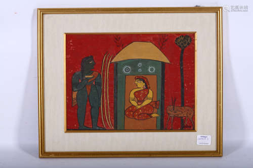 JAMINI ROY (attributed to, 1887 – 1972). Tempera on card, 22 x 29cm. 繪畫