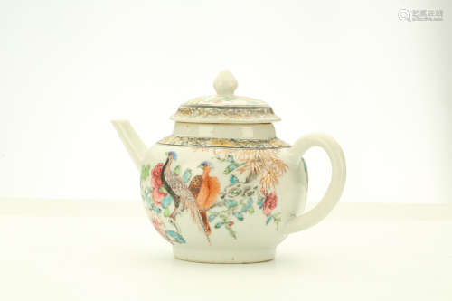 A CHINESE FAMILLE ROSE ‘BIRDS’ TEAPOT AND COVER. Qing Dynasty, Yongzheng era. Decorated to the