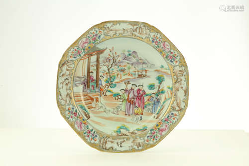 A SET OF FOUR CHINESE OCTAGONAL FAMILLE ROSE DISHES. Qing Dynasty, Qianlong era. Each decorated with