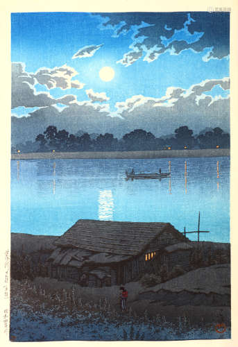 KAWASE HASUI (1883 – 1957). Oban tate-e, ‘Moon at Arakawa River at Akabane’, dated Showa 4, signed