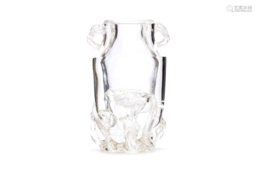 A CHINESE CARVED ROCK CRYSTAL ‘RUYI’ VASE. Qing Dynasty. Carved with lingzhi spray handles,