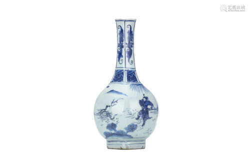 A CHINESE BLUE AND WHITE VASE. Transitional era. Of hexagonal pear-shaped form, the body decorated