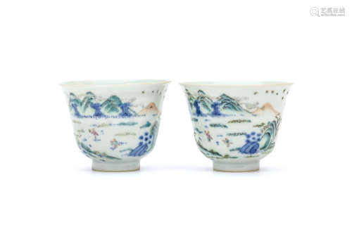 TWO CHINESE WUCAI MONTH CUPS. Qing Dynasty, Tongzhi mark and of the period. With steep rounded sides