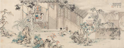吴青霞（1910～2008） 1942年作 读书品茗图 镜片 设色纸本
