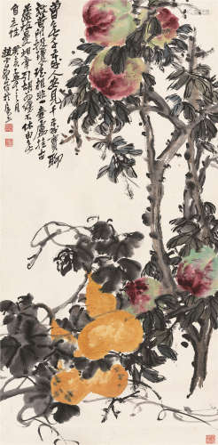赵云壑（1874～1955） 1923年作 福寿千年 立轴 设色纸本