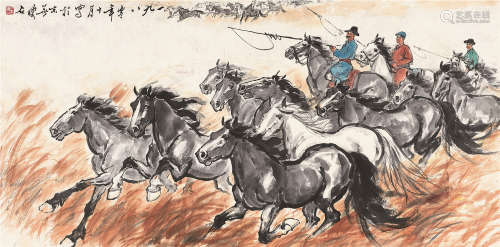 尹瘦石（1919～1998） 1980年作 牧马图 镜心 设色纸本