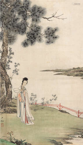 陈少梅（1909～1954） 松荫仕女 屏轴 设色绢本