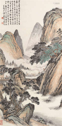 诸健秋（1891～1965） 1940年作 蜀道行旅图 立轴 设色纸本