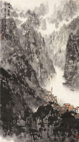 宋文治（1919～1999） 1977年作 峡江云雾 立轴 设色纸本