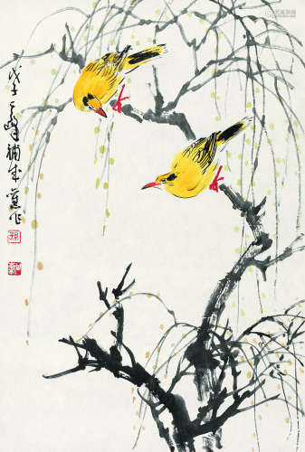 孙其峰（b.1920） 2008年作 黄鹂翠柳 镜片 设色纸本