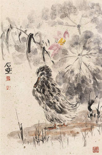 陈子庄（1913～1976） 花鸟 镜框 设色纸本