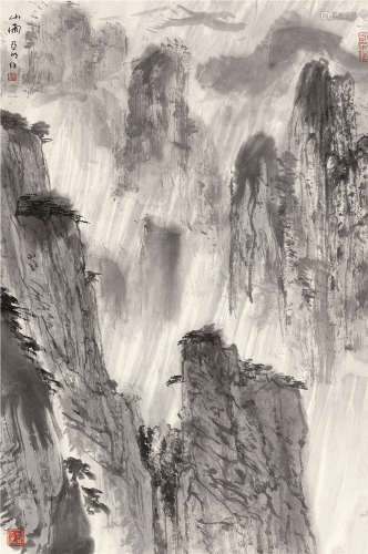 亚明（1924～2002） 雨山图 立轴 设色纸本